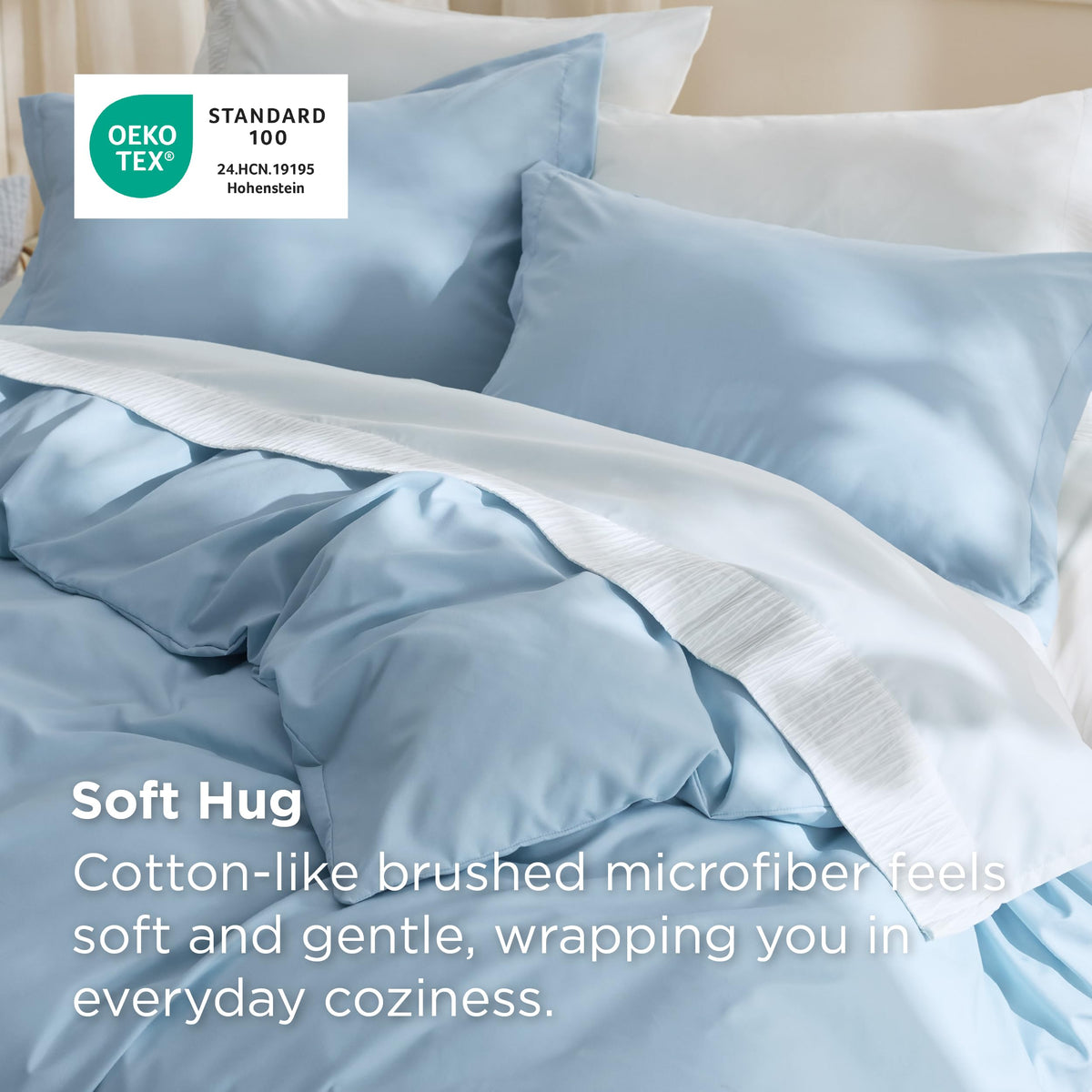 Bedsure light blue duvet cover showcases vivid color and coordination.