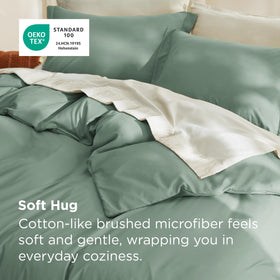 Bedsure queen sage green duvet cover on bed for a cozy, inviting look.