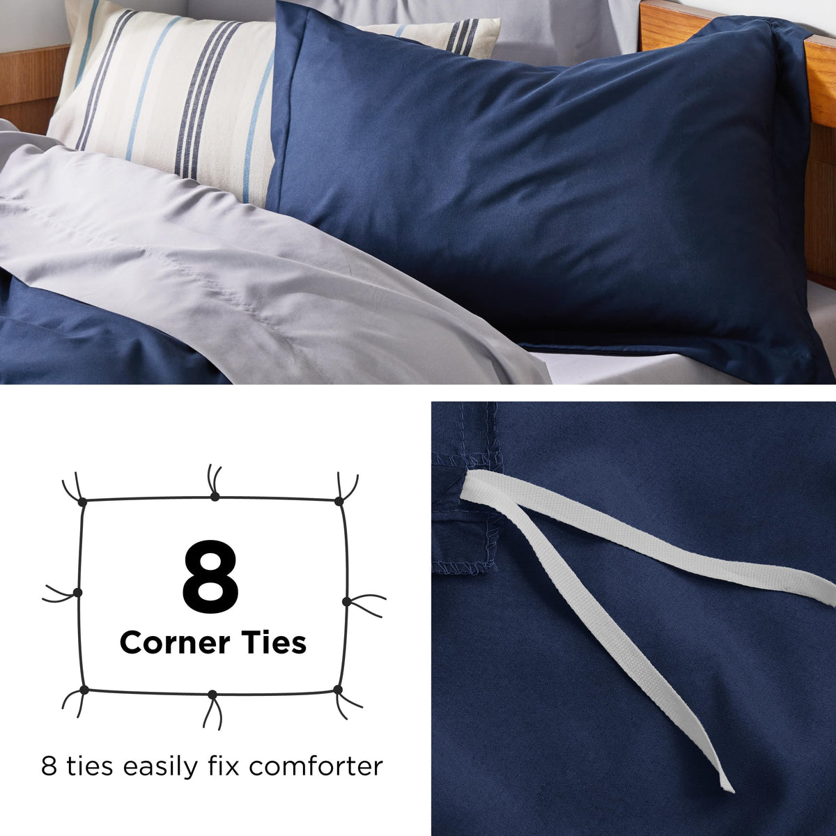 Dorm room styled with Bedsure navy blue duvet cover and sham for a neat look