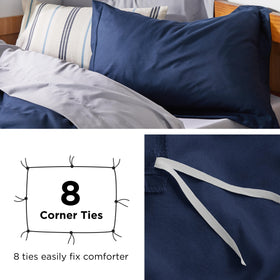 Dorm room styled with Bedsure navy blue duvet cover and sham for a neat look