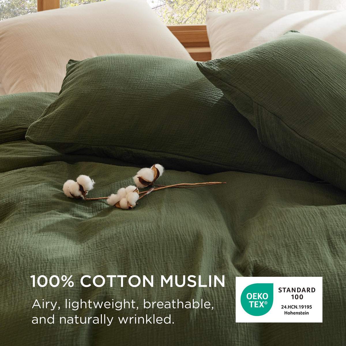 Bedsure olive green duvet cover shows zipper closure for easy bed making