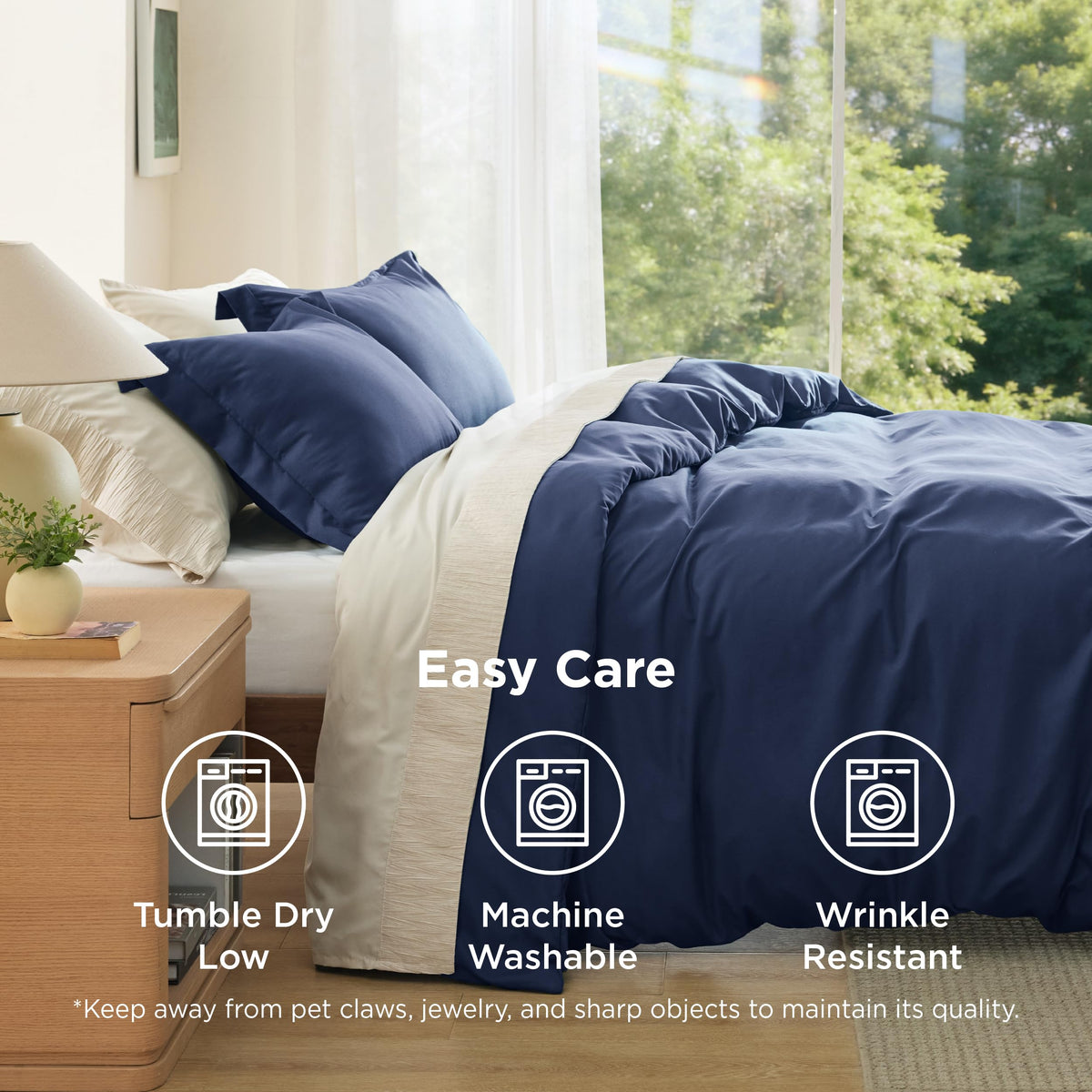 Bedsure easy-care fabric is machine washable and dryer safe.