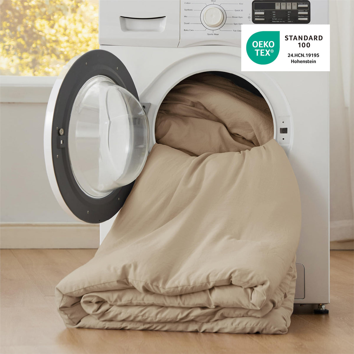 Bedsure easy-care fabric suitable for machine washing.