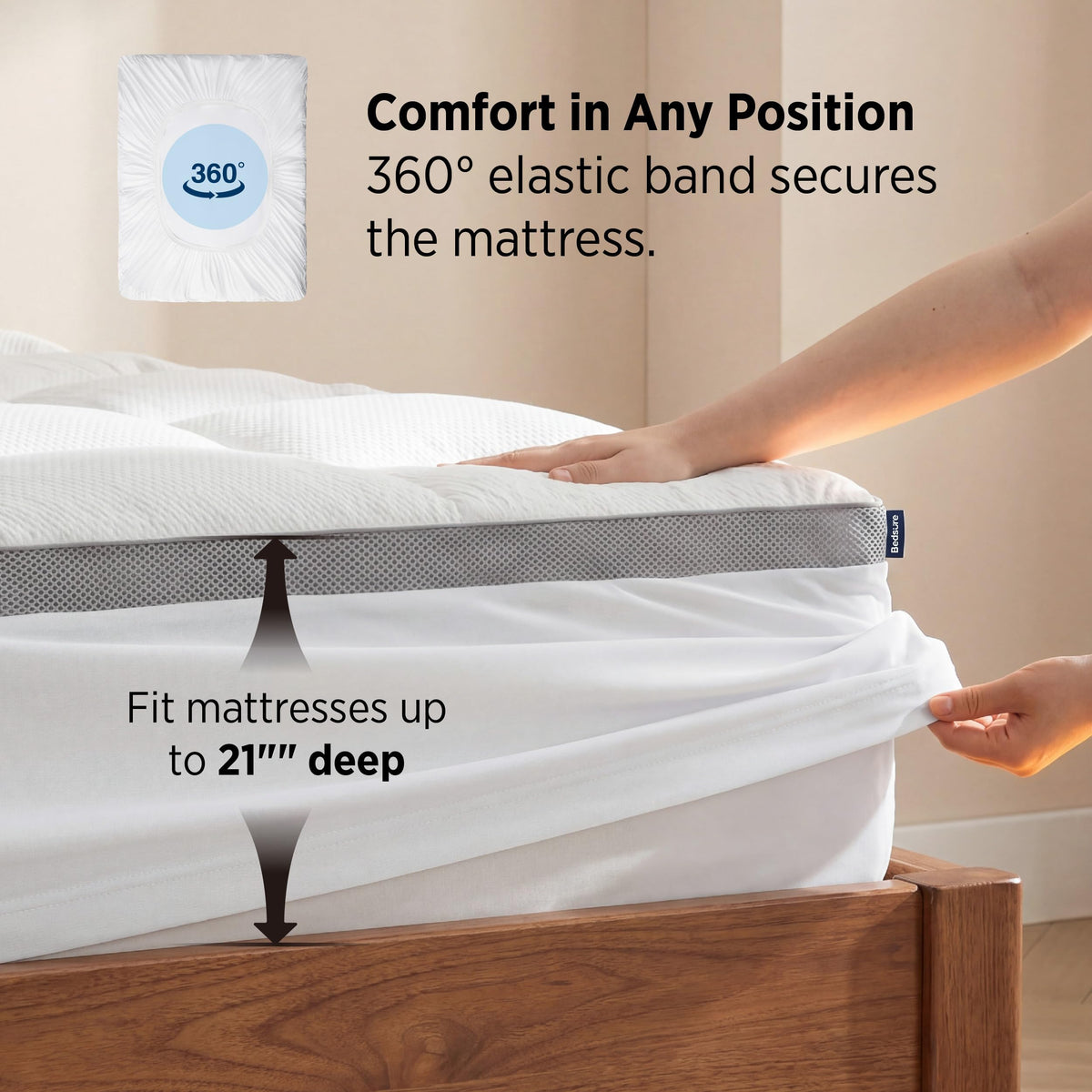 Bedsure machine-washable topper for easy home care.