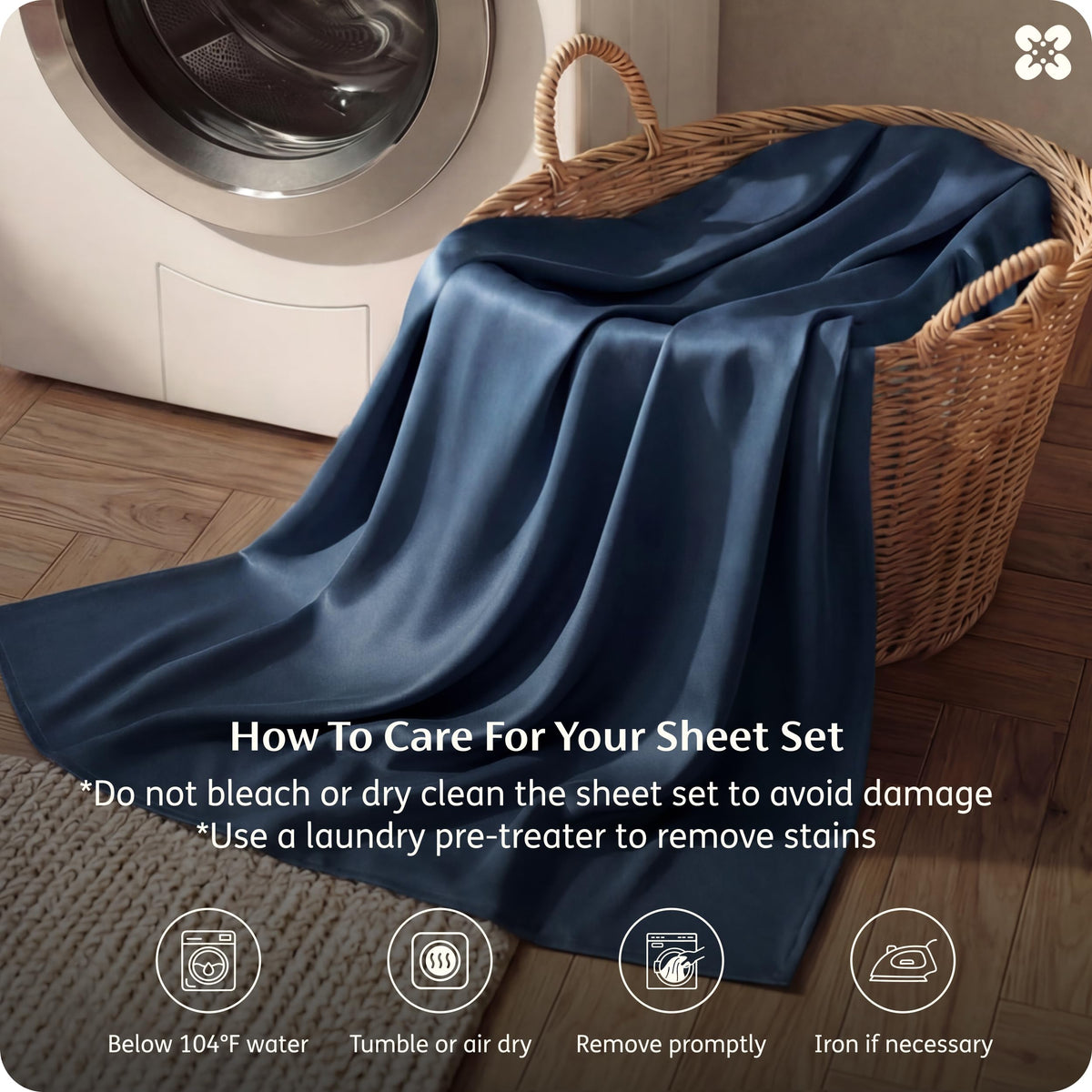 Bedsure care guide image demonstrates cold wash and low tumble drying.