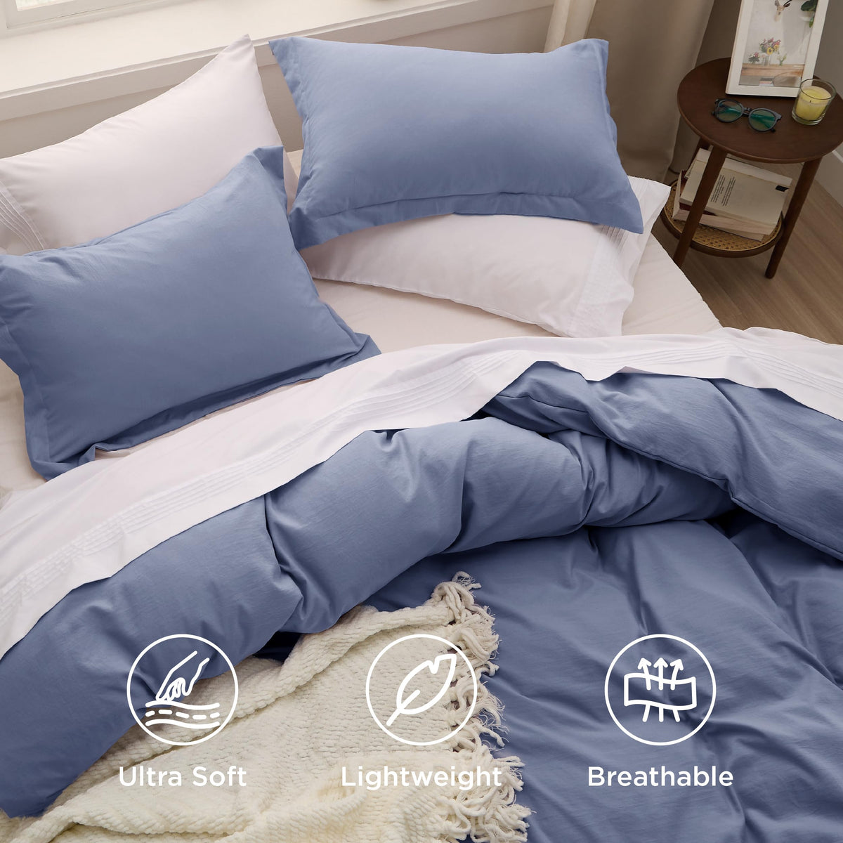 Inside view with eight corner ties securing the duvet insert