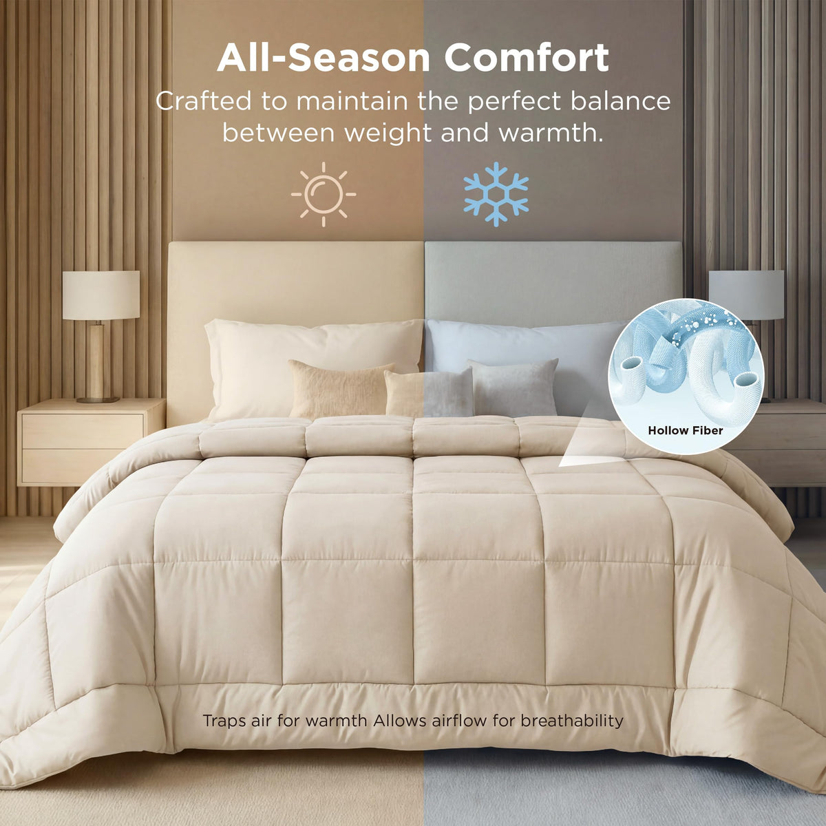 Bedsure eight-tabs duvet insert side-view demonstrates secure duvet-cover compatibility.