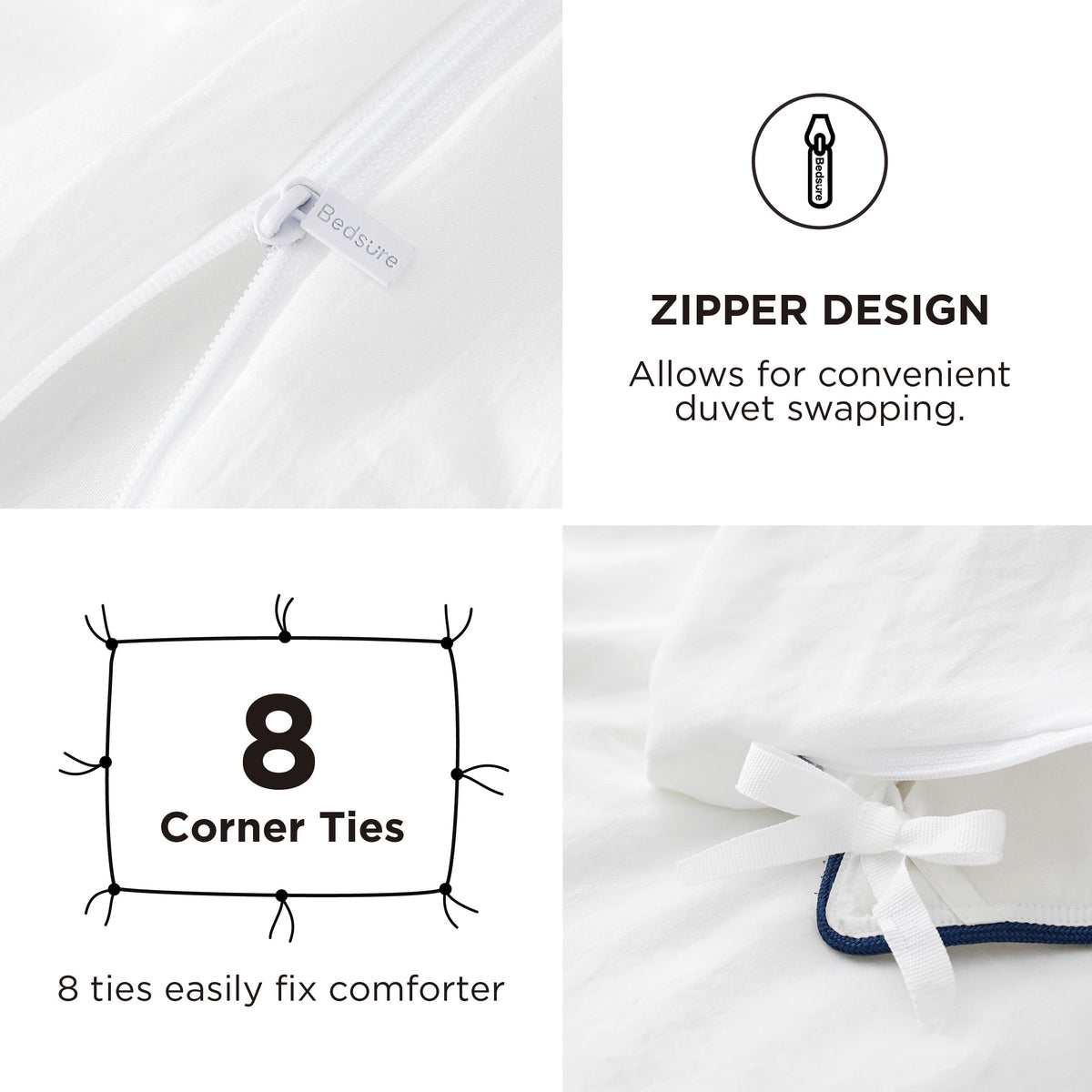 Bedsure eight ties secure the duvet insert to prevent shifting