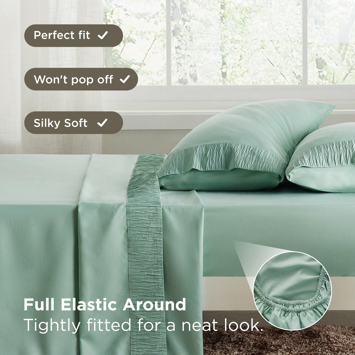 Bedsure sheets with elastic all-around edges stay tucked in securely.