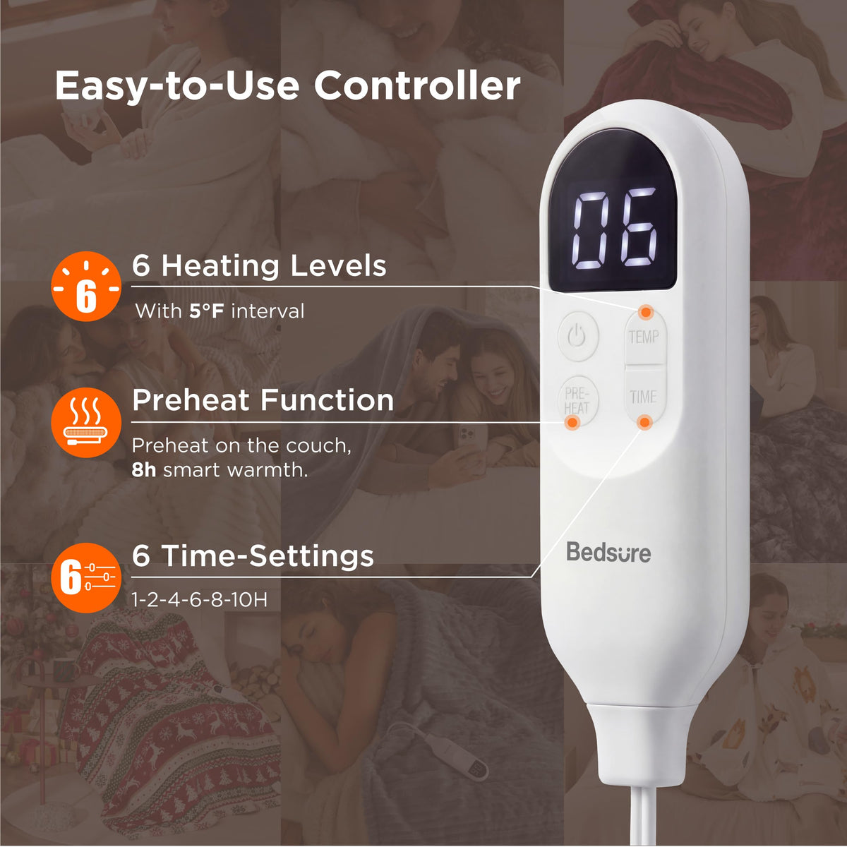 Bedsure blanket featuring 8-hour auto-shut-off for safe overnight use