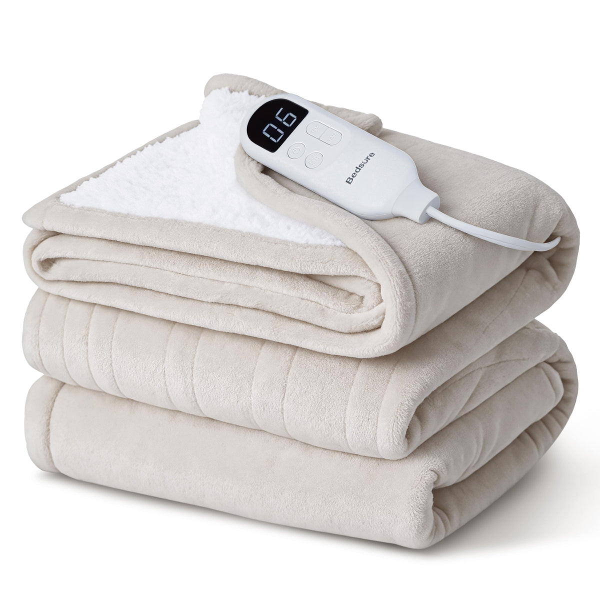 Bedsure Electric Blanket Twin cream front view for quick warmth on chilly nights