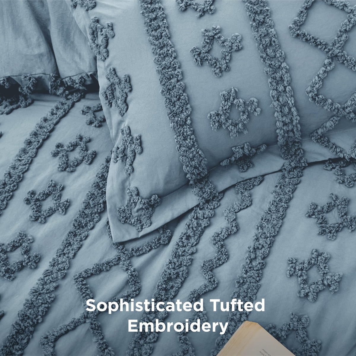 Bedsure embroidery tuft detail highlights 3D texture and refined bedroom decor.
