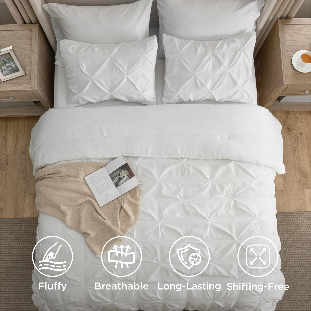 Bedsure fade-resistant microfiber resists pilling and shrinking after multiple washes.