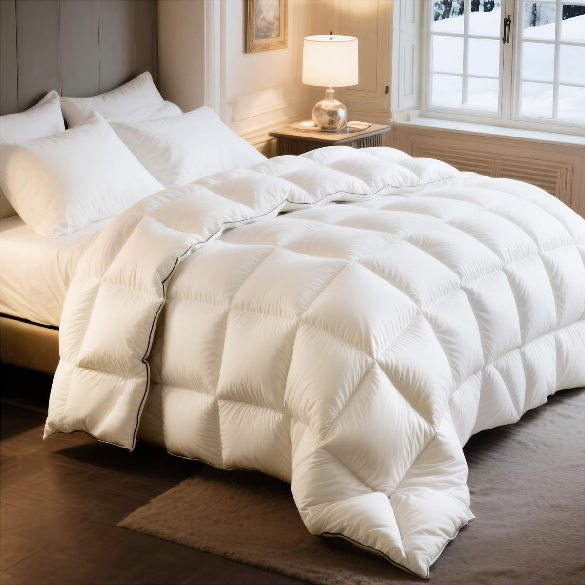 Bedsure feather down comforter king with center-fill for balanced warmth.