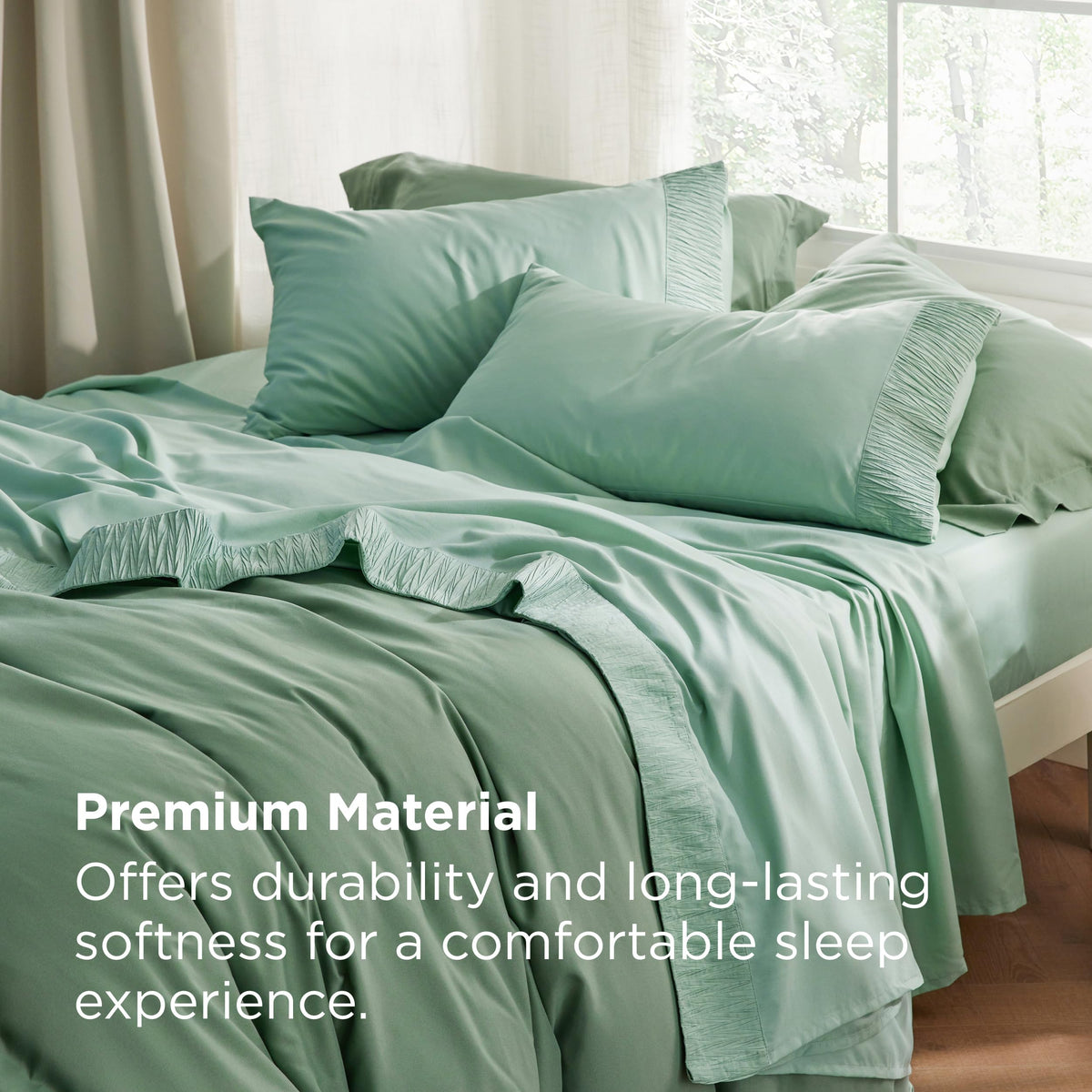Bedsure fitted sheet with deep 14-inch pocket fits thick mattresses.