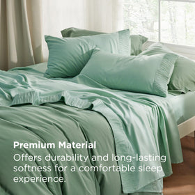 Bedsure fitted sheet with deep 14-inch pocket fits thick mattresses.