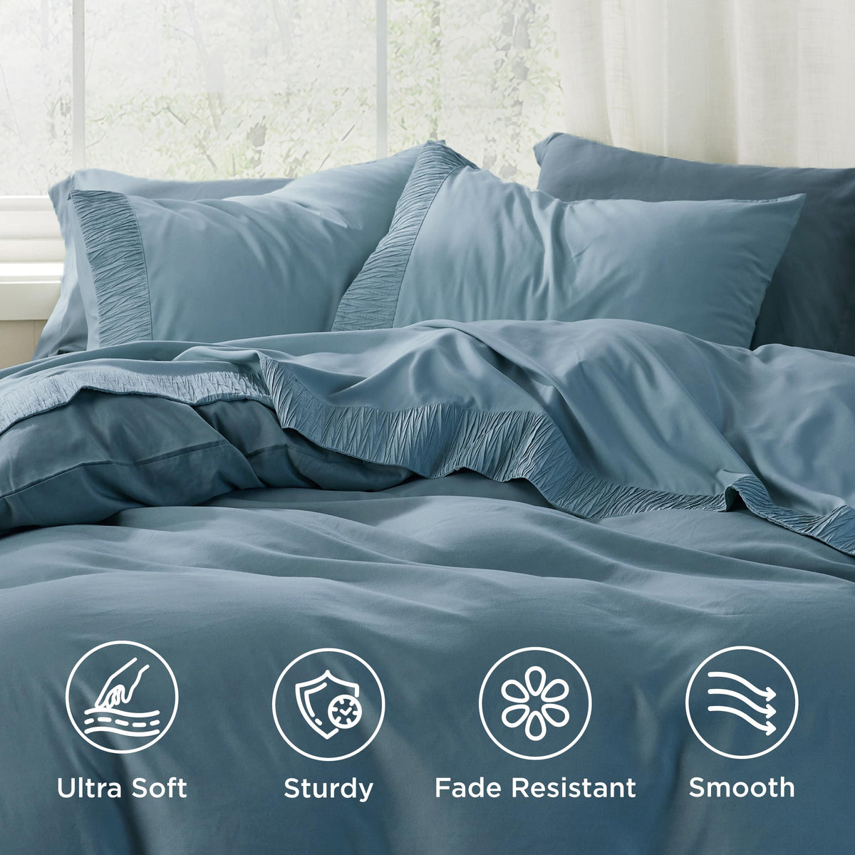 Bedsure fitted sheet with deep-pocket fit provides snug mattress coverage.