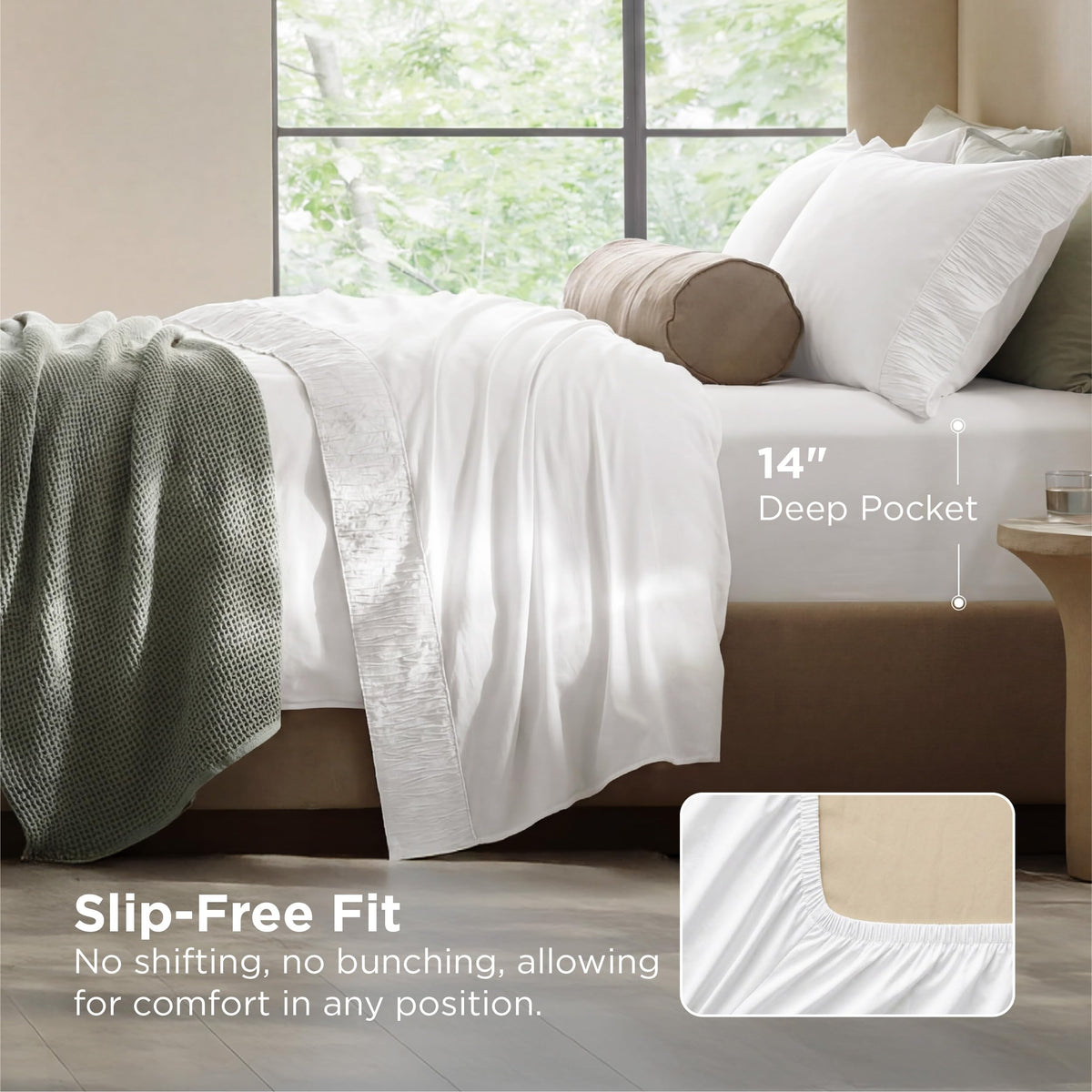 Bedsure fitted sheet with deep pocket stays in place.