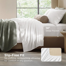 Bedsure fitted sheet with deep pocket stays in place.