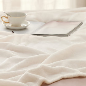 Close-up of Bedsure fleece blanket king cream texture shows fluffy microfibers.