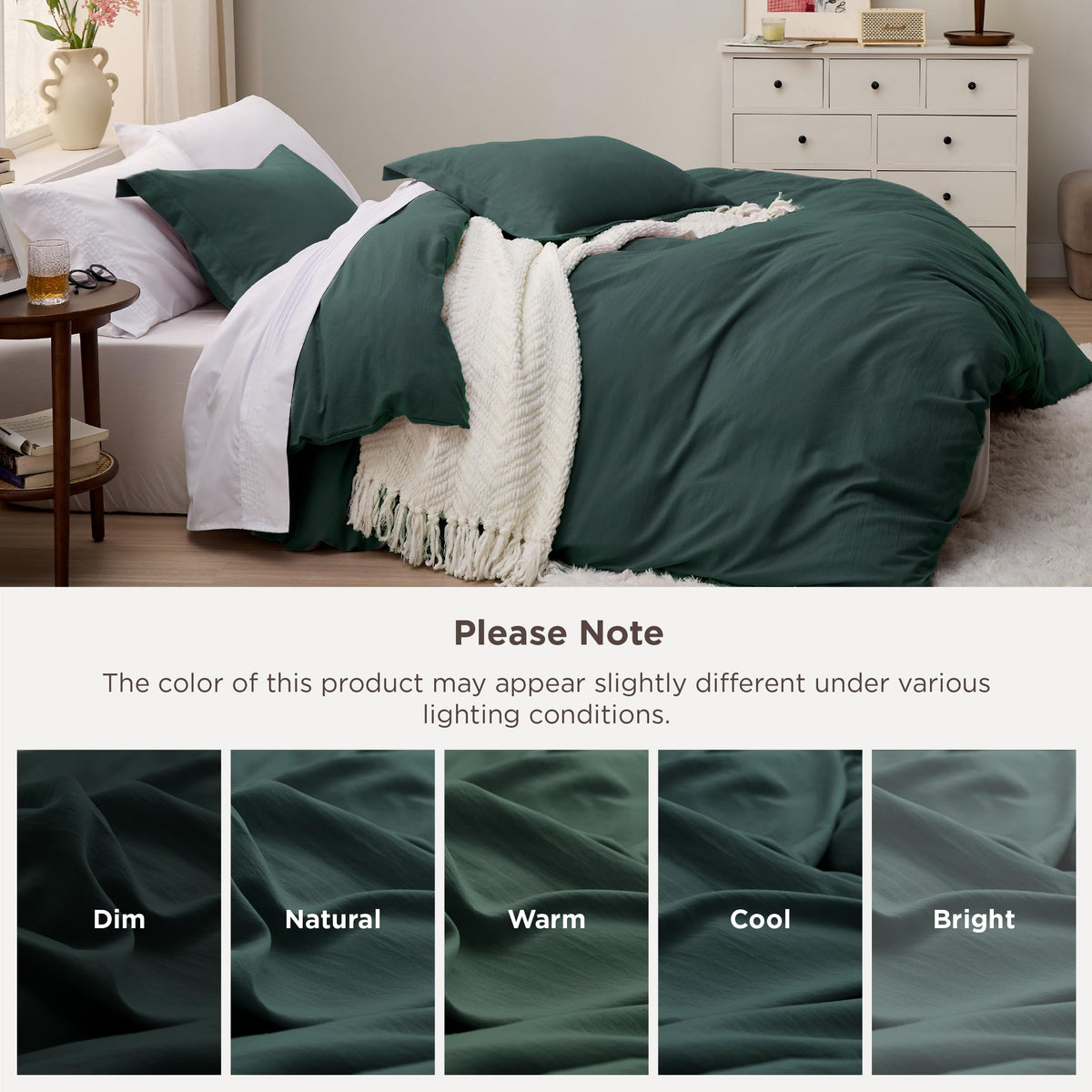 Bedsure Forest Green Duvet Cover colorfast dyeing preserves vibrancy.