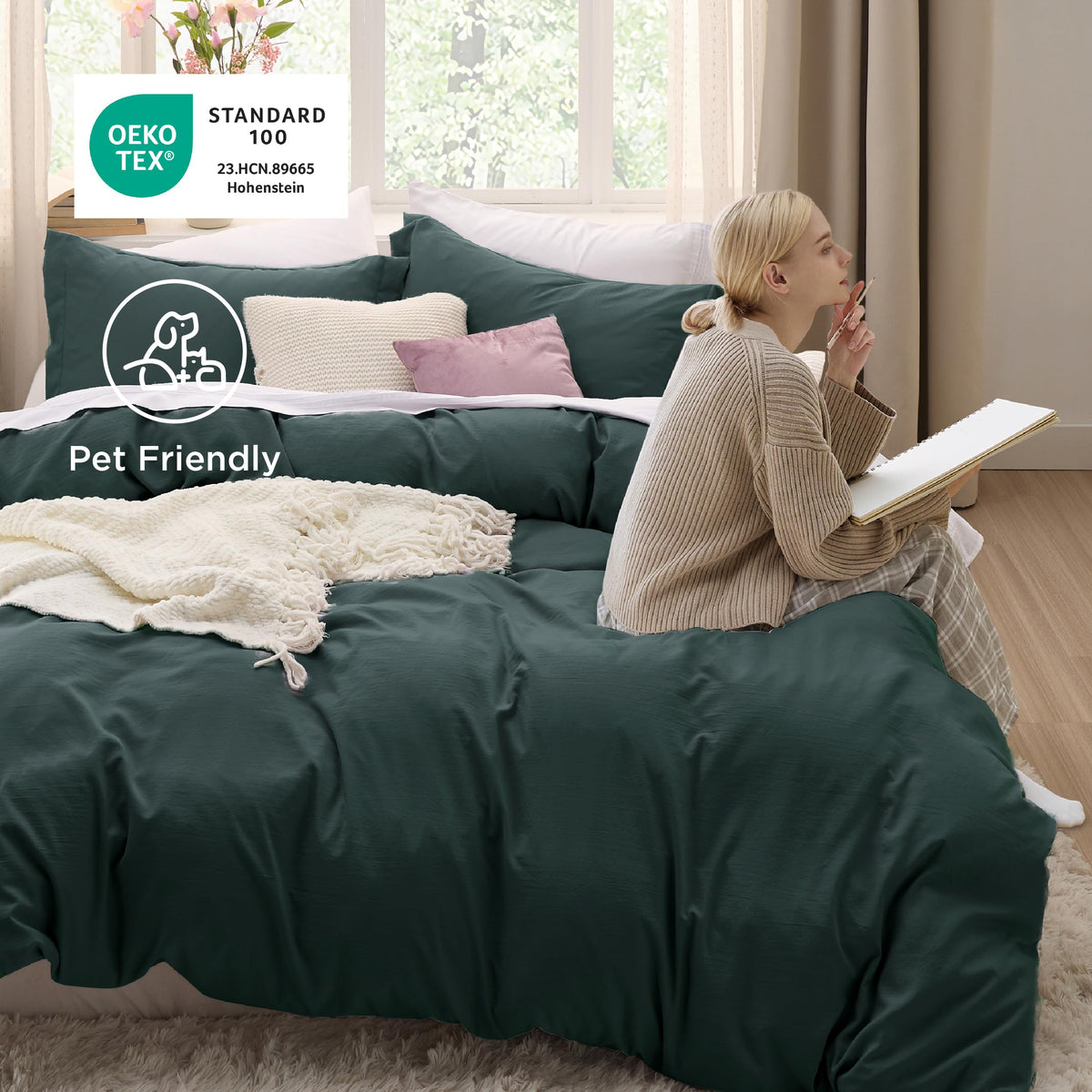 Bedsure Forest Green Duvet Cover packaging ready-to-use display.