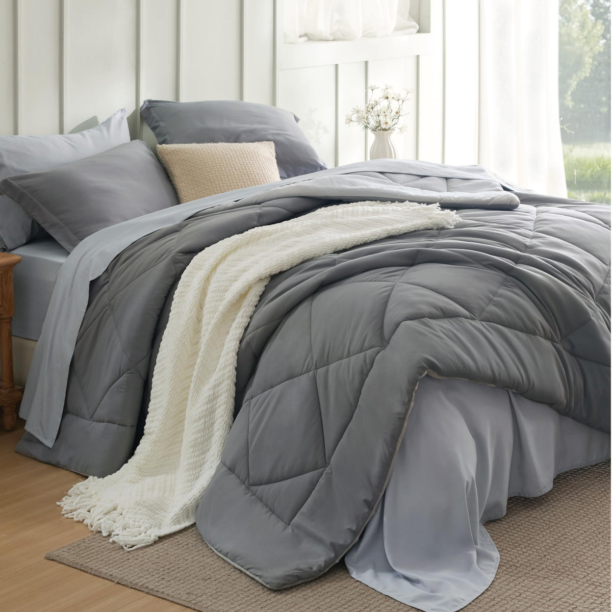 Bedsure full 7-piece comforter set on bed showing complete all-in-one solution