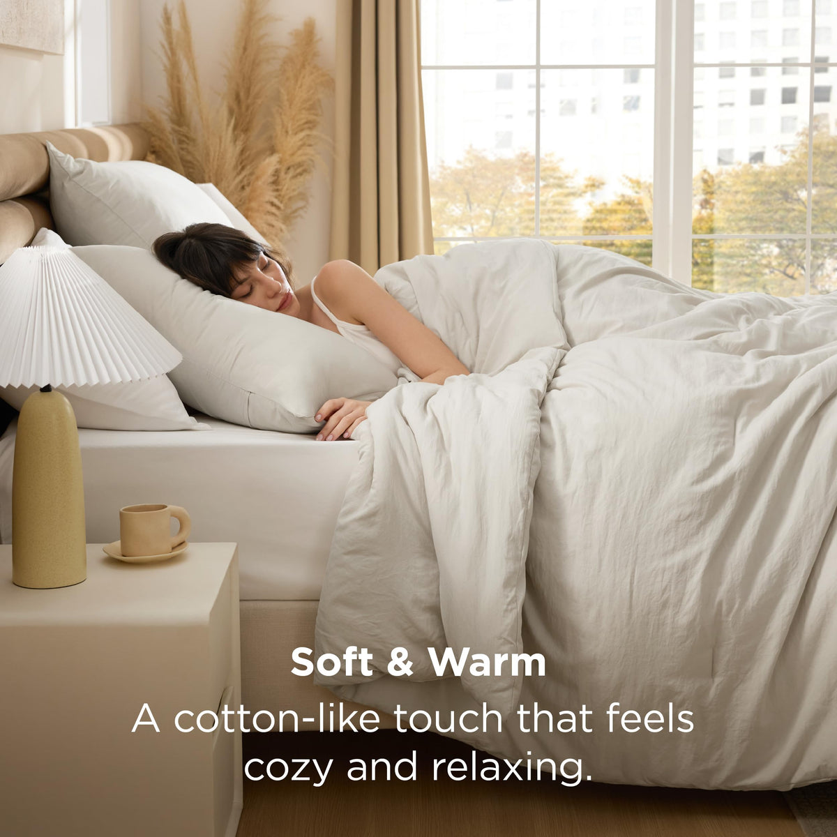 Beige reverse color detail on Bedsure comforter set for versatile styling.
