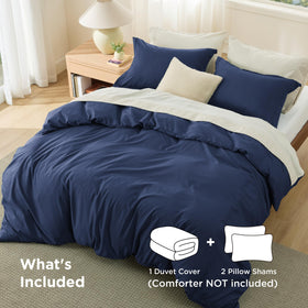 Bedsure navy blue pillow shams pair with duvet for a cohesive bedding look.