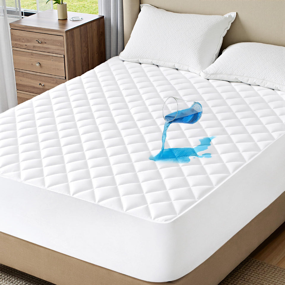 Bedsure full mattress protector shows deep-pocket fit up to 22 inches for secure coverage.