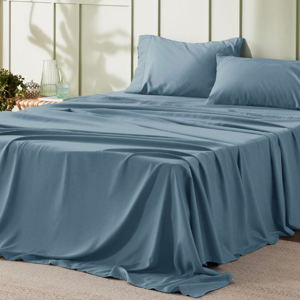 Bedsure full sheet set in mineral blue shows soft microfiber for restful nights.
