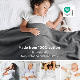 Bedsure GentleSoft dark grey blanket on bed showcases breathable warmth for all seasons.