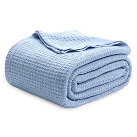 Bedsure Gentlesoft cotton blanket in sky blue for cool, comfy nights
