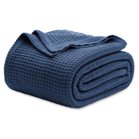 Bedsure Gentlesoft blanket in navy, full shot, showing soft breathable cotton