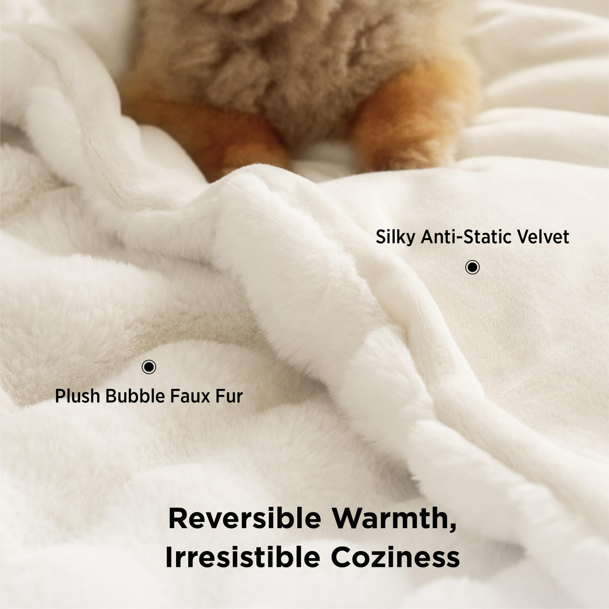 Bedsure GentleSoft 650gsm plush faux rabbit fur close-up texture.