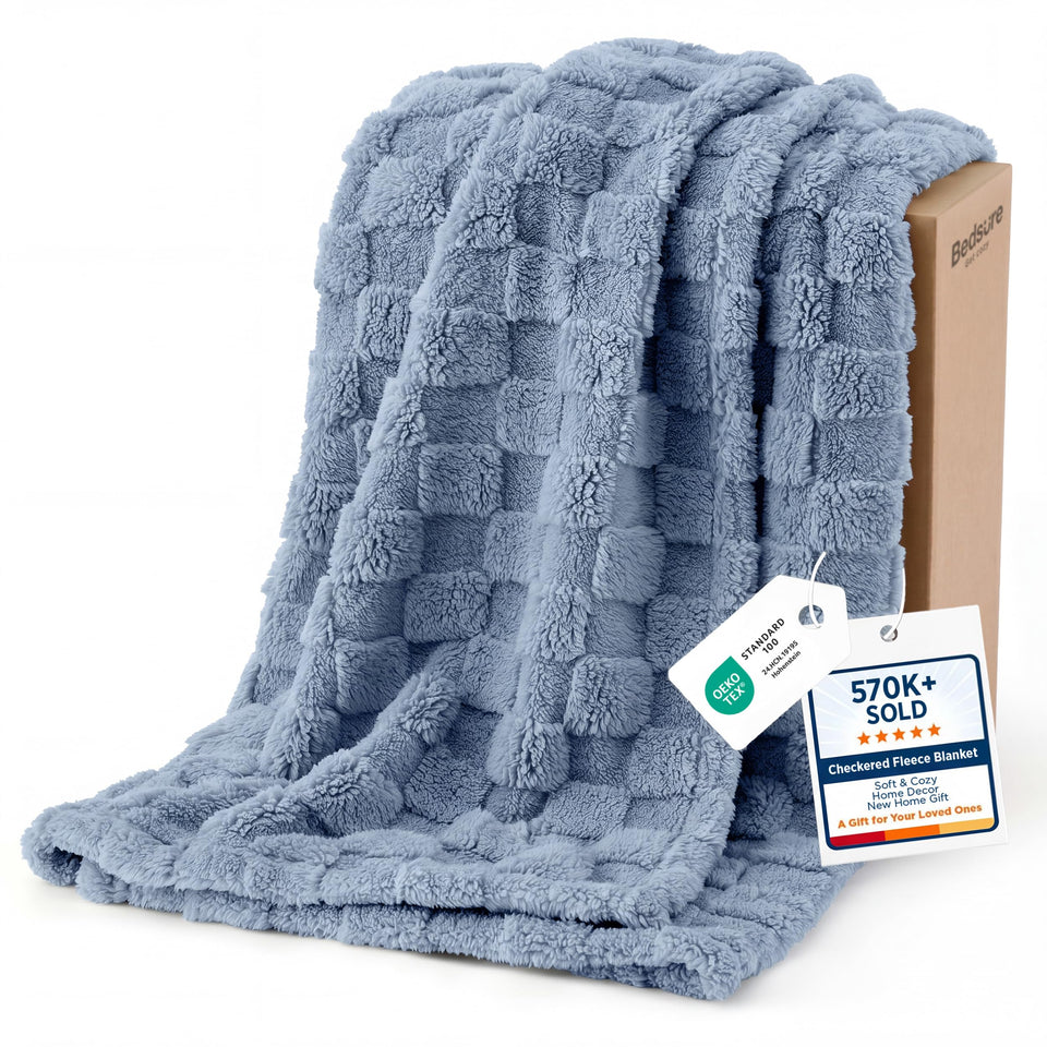 Bedsure GentleSoft Ashley Blue Throw blanket close-up showing plush microfiber texture for year-round comfort.