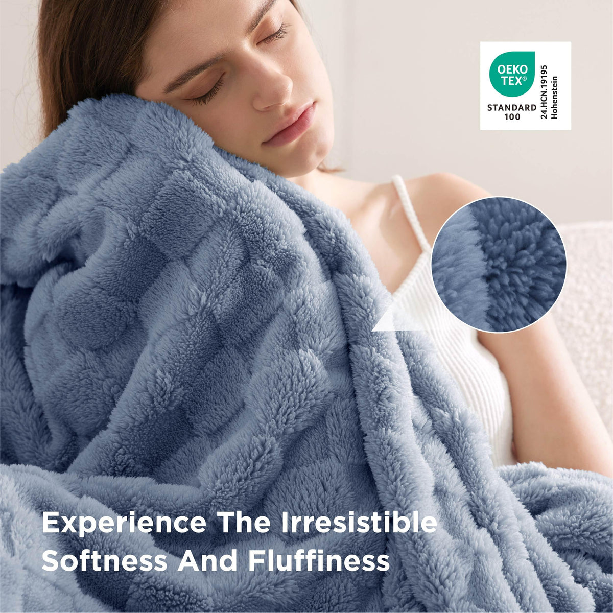 Bedsure GentleSoft Ashley Blue Throw on a dorm bed adds soft comfort to study breaks.