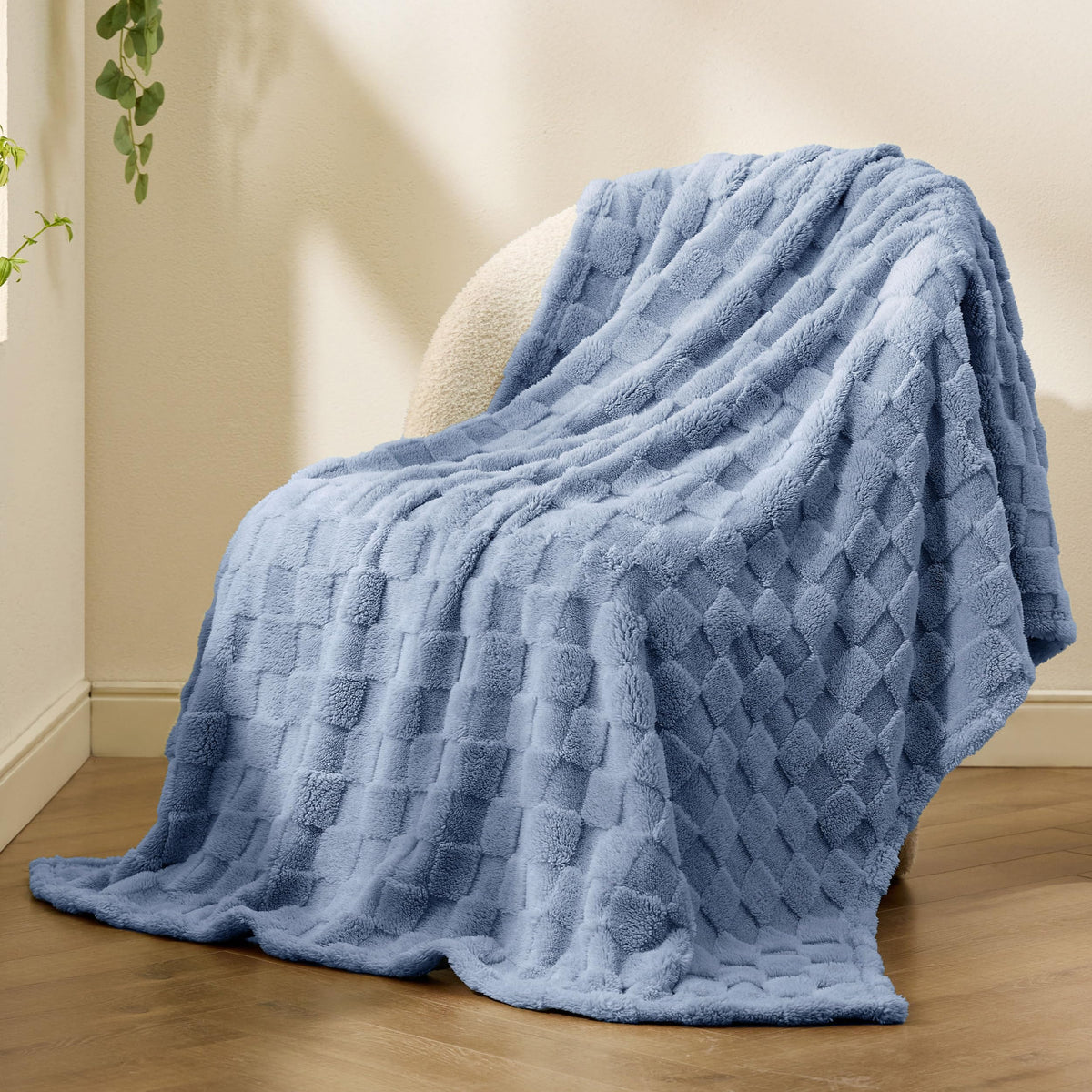 Bedsure GentleSoft Ashley Blue Throw machine washable with color stays vibrant after washing.