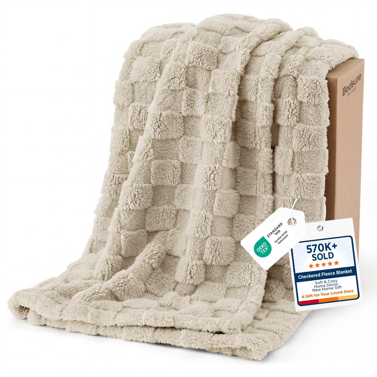 Bedsure GentleSoft beige throw closeup of ultra-soft microfiber for cozy evenings.