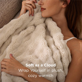 Bedsure gentlesoft beige throw close-up shows ultra-soft plush handfeel.