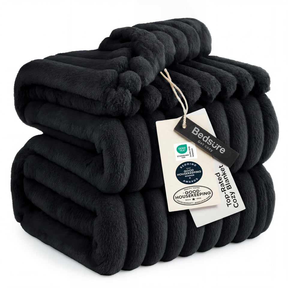 Bedsure GentleSoft blanket close-up shows plush microfiber for all-season warmth