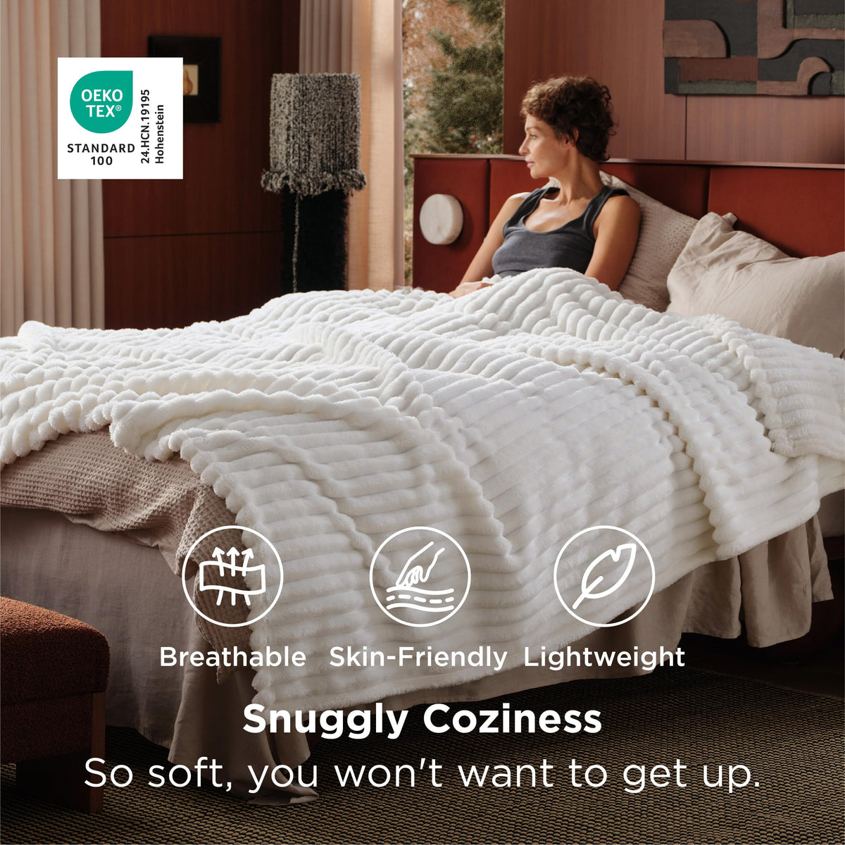 Bedsure GentleSoft blanket on sofa creating a cozy lounging space