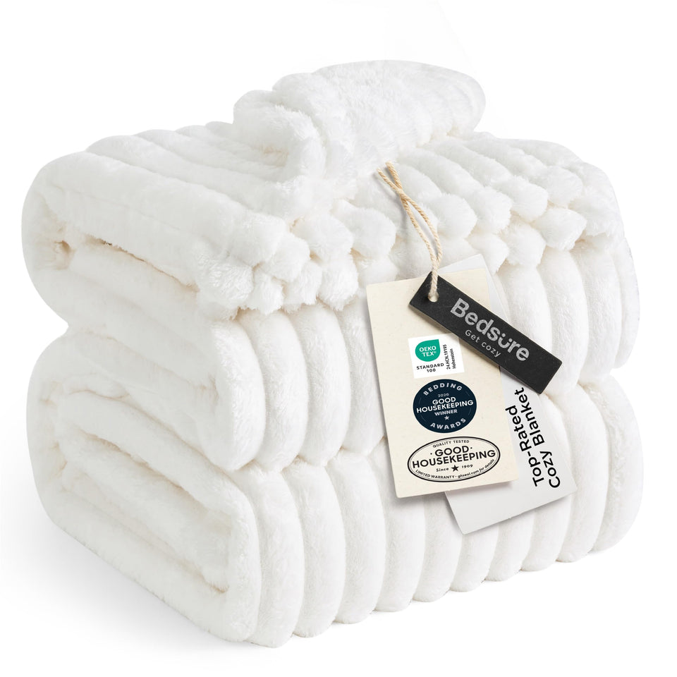 Bedsure GentleSoft blanket closeup shows stripe texture for stylish warmth