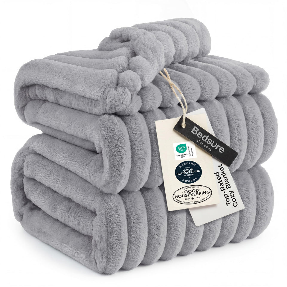 Bedsure GentleSoft blanket in queen size with striped fleece texture for cozy warmth