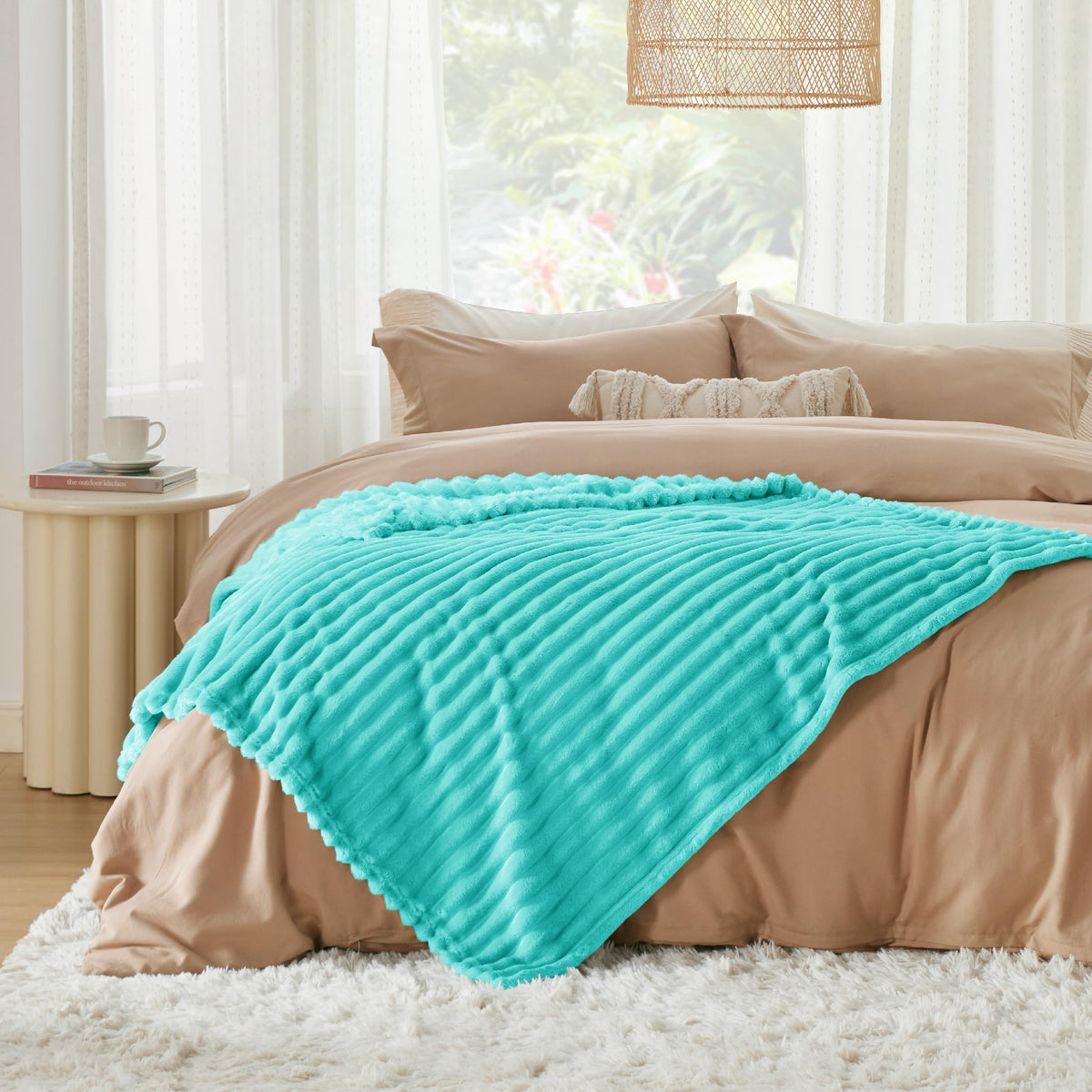 Bedsure GentleSoft Blue Fog with durable stitching detail