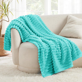 Closeup of Bedsure Blue Fog fleece blanket showing plush softness