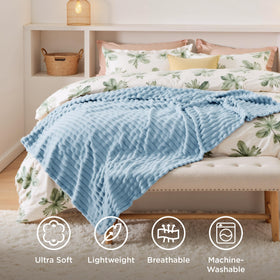 Bedsure GentleSoft blue throw by the bedside adds a soft extra layer