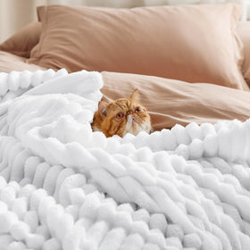 Bedsure GentleSoft throw stripe detail enhances room coordination.