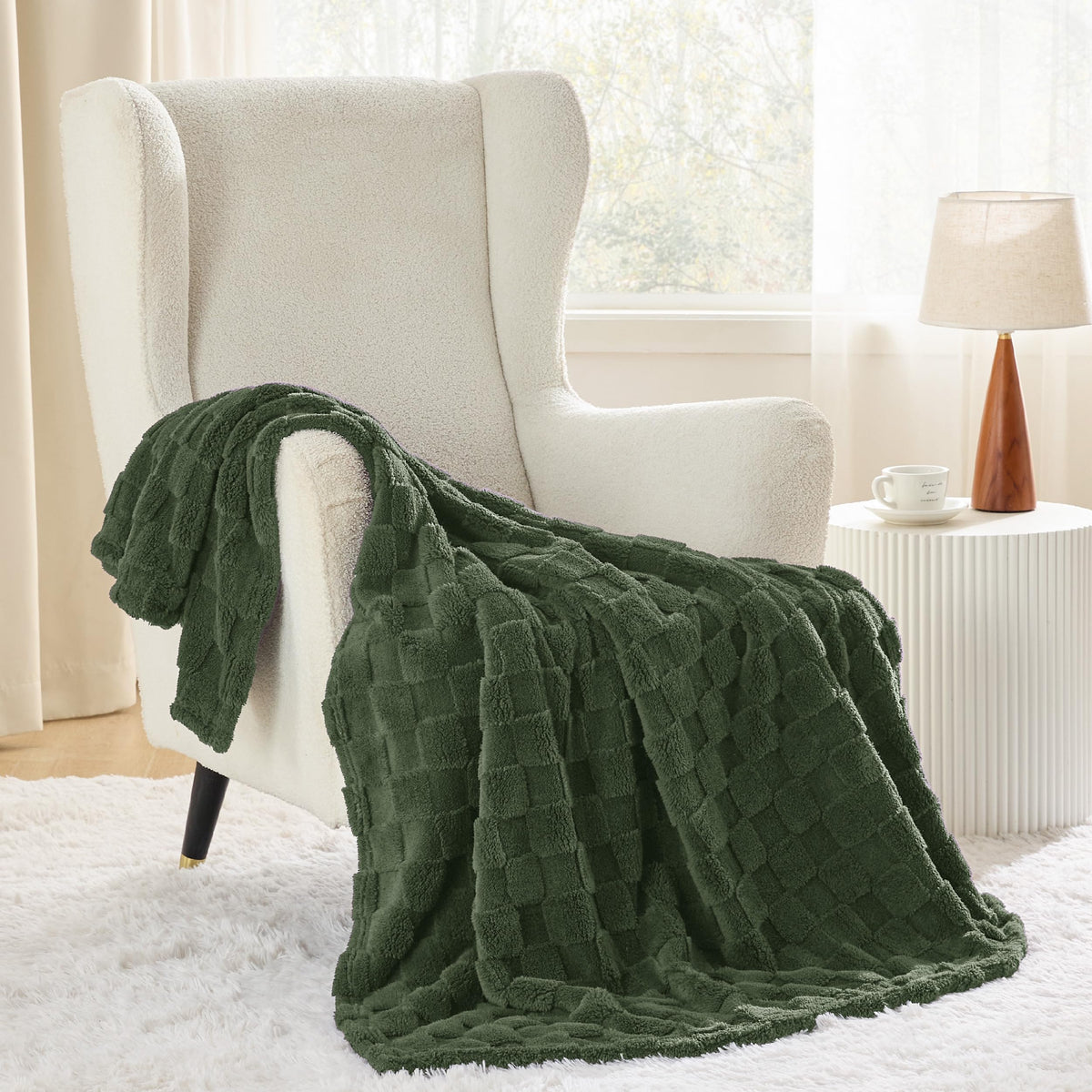 Bedsure GentleSoft Bronze Green Throw Blanket checkered pattern for modern style