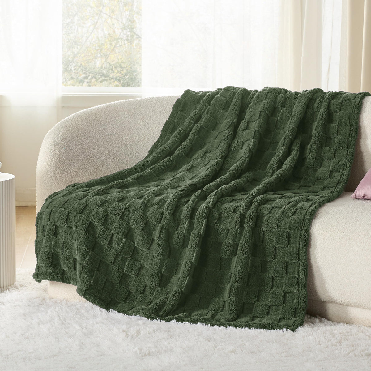 Bedsure GentleSoft Bronze Green Throw Blanket neatly folded for storage